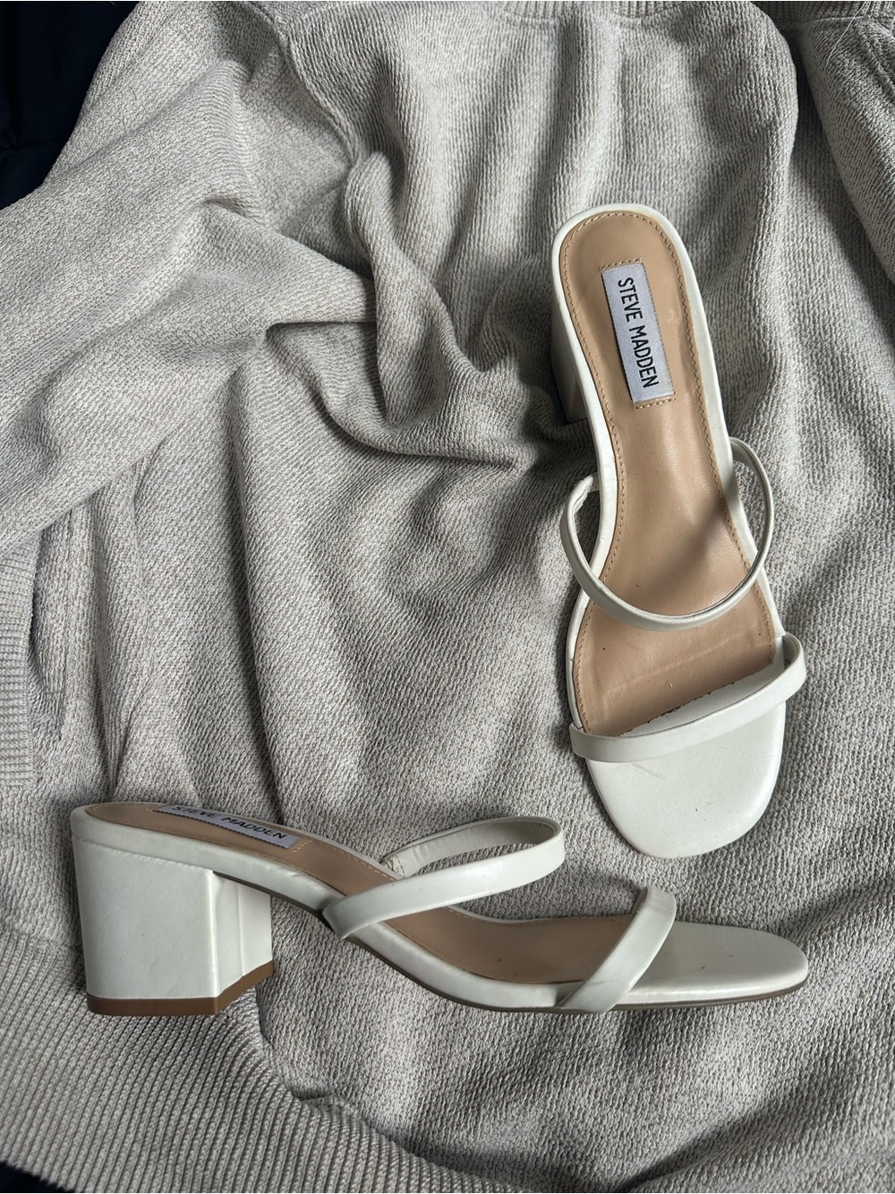 Steve Madden White Double-Strap Block Heel Mules